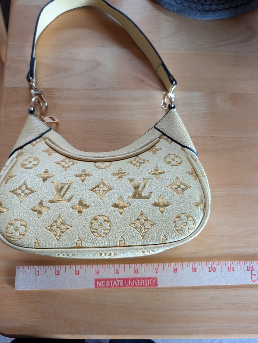 Designer Inspired Yellow Embossed Monogram Shoulder Bag - Picture 6 of 11